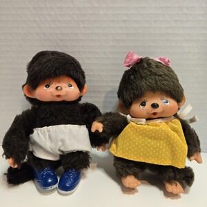 Two‎ Vintage Sekiguchi 1974 Baby Monchhichi Monky Boy & Girl Made in Japan 5 in.